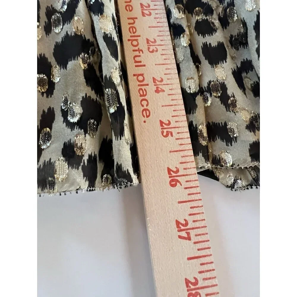 KATE SPADE leopard animal print metallic ruffle sleeveless blouse peplum tie L